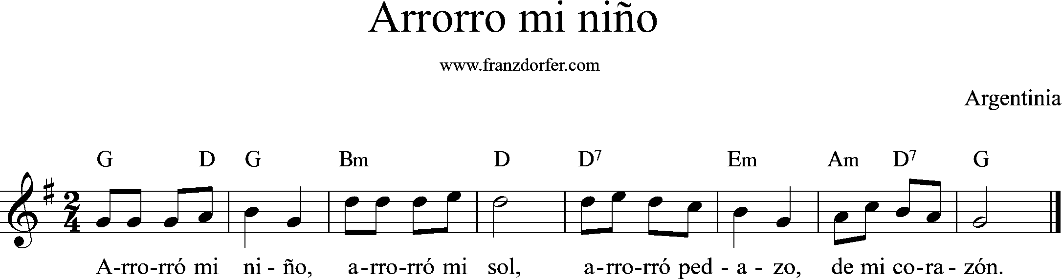 c-major, Arrorro mi nino, partitura